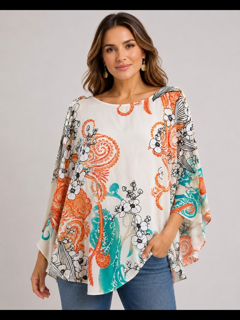 NWT CHICO'S PEEK A BOO SLEEVE KAFTAN TOP SZ L XL RV $89